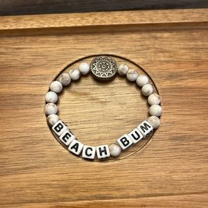 Beach bum letter bracelet- white marble beads with silver accents